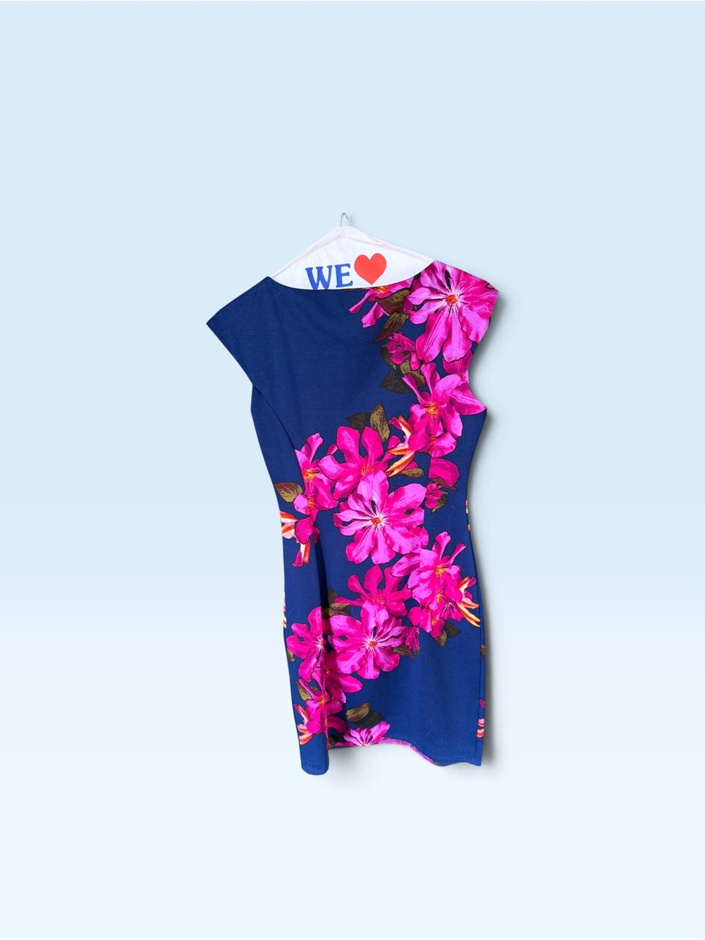 Navy Dress with Vibrant Pink Floral Print